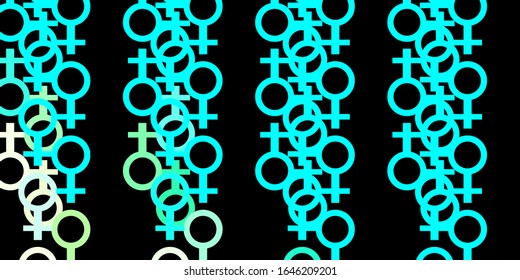 Light Blue, Green vector backdrop with woman's power symbols. Colorful illustration with gradient feminism shapes. Elegant design for wallpapers.