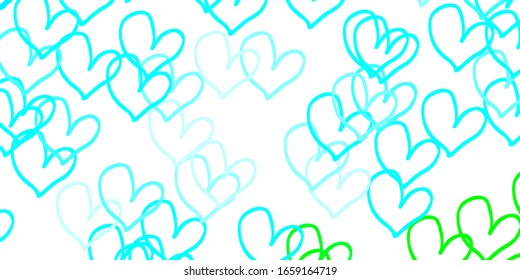 Light Blue, Green vector backdrop with sweet hearts. Decorative shining illustration with hearts on abstract template. Pattern for valentine's ad, booklets.
