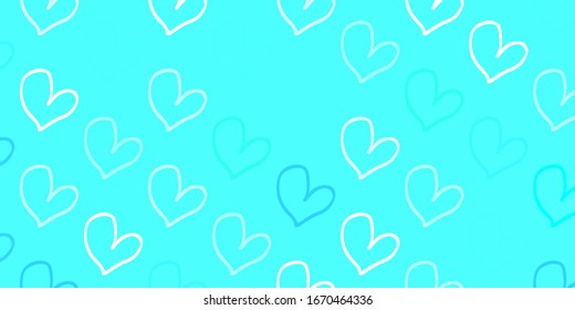 Light Blue, Green vector backdrop with sweet hearts. Decorative shining illustration with hearts on abstract template. Template for Valentine's greeting postcards.