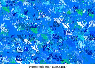 Azul claro, fondo vectorial verde con formas memphis. Diseño decorativo en estilo abstracto con formas aleatorias. Diseño elegante para tapizados.
