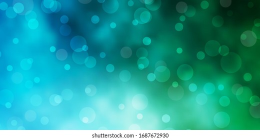 Light Blue, Green vector backdrop with dots. Modern abstract illustration with colorful circle shapes. Design for your commercials.