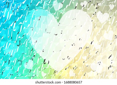 Light Blue, Green vector  backdrop with sweet hearts. Hearts on blurred abstract background with colorful gradient. Design for your business advert of anniversary.