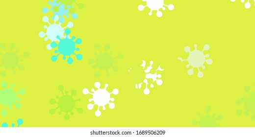 Light blue, green vector backdrop with virus symbols. Colorful abstract illustration with gradient medical shapes. Simple design against epidemic information.