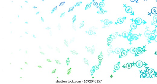 Light Blue, Green vector backdrop with woman's power symbols. Illustration with signs of women's strength and power. Simple design for your web site.