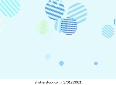 Light Blue, Green vector backdrop with dots. Illustration with set of shining colorful abstract circles. Pattern for textures of wallpapers.