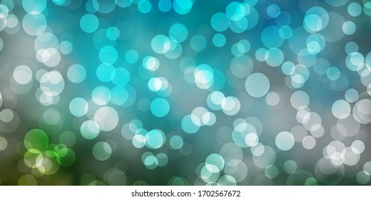 Light Blue, Green vector backdrop with dots. Glitter abstract illustration with colorful drops. Pattern for websites.