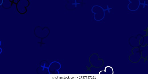 Light Blue, Green vector backdrop with woman's power symbols. Colorful feminism symbols with a gradient in modern style. Background for International Women’s Day.