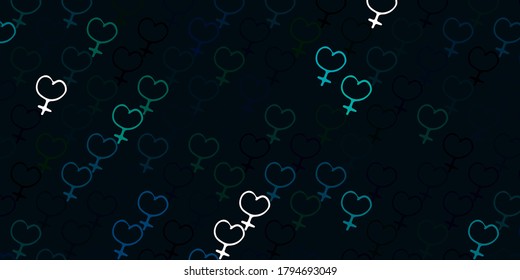 Light Blue, Green vector backdrop with woman's power symbols. Colorful illustration with gradient feminism shapes. Design for International Women’s Day.