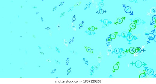 Light Blue, Green vector backdrop with woman's power symbols. Illustration with signs of women's strength and power. Simple design for your web site.