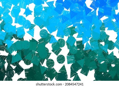 Hellblauer, grüner Vektorhintergrund mit Linien, Kreisen, Rhombus. Dekoratives Design im abstrakten Stil mit Linien, Punkten, Würfeln. Kluges Design für Ihre Unternehmenswerbung.
