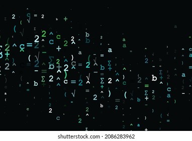Light Blue, Green vector backdrop with algebra elements. Blurred design in simple style with collection of numerals. Best design for your math college.