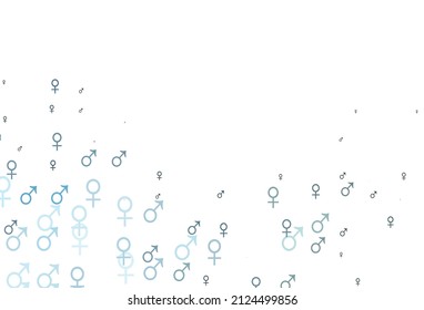 Fondo vectorial verde claro azul con señales de género. Ilustración inteligente en el estilo de gradiente colorido con signos de género. Diseño inteligente para aplicaciones de citas.