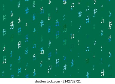 Light Blue, Green vector backdrop with music notes. Shining illustration of colorful gradient music notes. Pattern for websites of musitians.