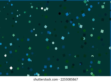 Light Blue, Green vector backdrop with lines, circles, rhombus. Decorative design in abstract style with lines, dots, cubes. Template for wallpapers.
