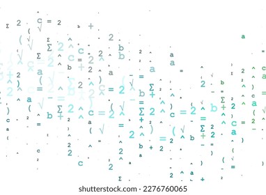 Light Blue, Green vector backdrop with algebra elements. Blurred design in simple style with collection of numerals. Best design for your math college.