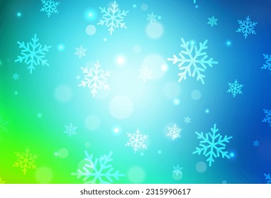 Light Blue, Green vector backdrop in holiday style. Simple gradient illustration with Christmas attributes. Pattern for booklets, leaflets of education.