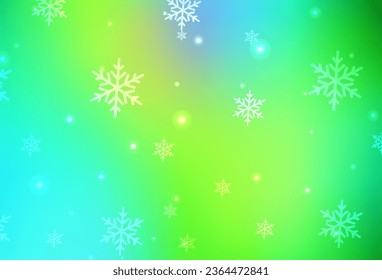 Light Blue, Green vector backdrop in holiday style. Abstract gradient illustration with colorful Christmas things. Template for lettering, typography.