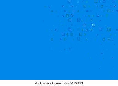 Light Blue, Green vector backdrop with dots, spots, cubes. Abstract illustration with colorful circles, rectangles. Template for your brand book.