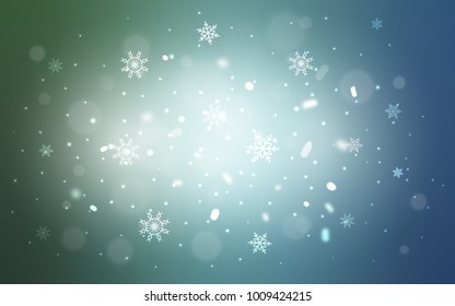 Light Blue, Green vector background with xmas snowflakes. Modern geometrical abstract illustration with crystals of ice. The pattern can be used for new year ad, booklets.