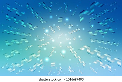 Light Blue, Green vector background with xmas confetti. Modern geometrical abstract illustration with carnival ribbons. The template can be used as a background for postcards.