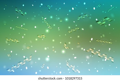 Light Blue, Green vector background with xmas confetti. Beautiful colored illustration with ribbon in celebration style. The pattern can be used for birthday gifts, congratulations.