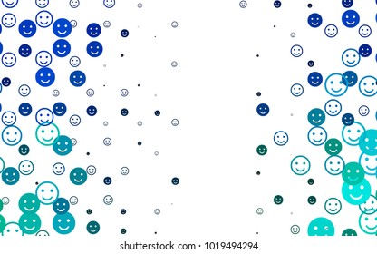 Light Blue, Green vector background with funny smiles. Decorative shining illustration with smiles on white template. Pattern for carnival, festival fun leaflets.