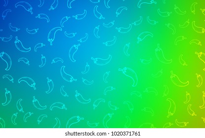 Light Blue, Green vector background with spicy peppers. Glitter abstract sketch with hot pepers. Design for ad, poster, banner of cafes or restaurants.