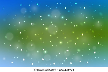 Light Blue, Green vector background with xmas snowflakes. Decorative shining illustration with snow on abstract template. The pattern can be used for year new  websites.