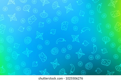 Light Blue, Green vector background with tasty food. Beautiful colored illustration with food in doodle style. Design for ad, poster, banner of cafes or restaurants.
