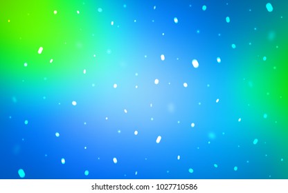 Light Blue, Green vector background with xmas snowflakes. Shining colored illustration with snow in christmas style. The pattern can be used for new year ad, booklets.