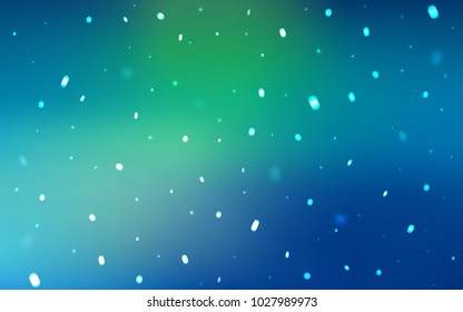 Light Blue, Green vector background with xmas snowflakes. Snow on blurred abstract background with gradient. New year design for your business advert.