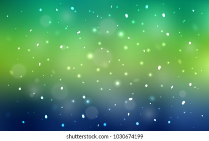 Light Blue, Green vector background with xmas snowflakes. Blurred decorative design in xmas style with snow. The pattern can be used for new year ad, booklets.