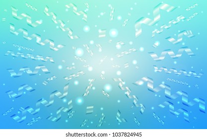 Light Blue, Green vector background with xmas confetti. Beautiful colored illustration with ribbon in celebration style. The template can be used as a background for postcards.