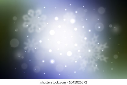 Light Blue, Green vector background with xmas snowflakes. Shining colored illustration with snow in christmas style. The template can be used as a new year background.
