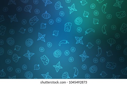 Light Blue, Green vector background with tasty food. Beautiful colored illustration with food in doodle style. Pattern for menu of cafes, bars, restaurants.
