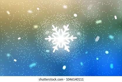 Light Blue, Green vector background with xmas snowflakes. Blurred decorative design in xmas style with snow. New year design for your business advert.