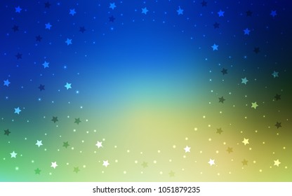 Light Blue, Green vector background with colored stars. Decorative shining illustration with stars on abstract template. The pattern can be used for new year ad, booklets.