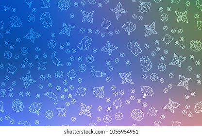 Light Blue, Green vector background with tasty food. Blurred decorative design of snacks in doodle style. Pattern for ad, booklets, leaflets of restaurants.