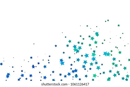 Light Blue, Green vector background with colored stars. Stars on blurred abstract background with gradient. The pattern can be used for new year ad, booklets.