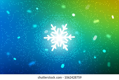 Light Blue, Green vector background with xmas snowflakes. Blurred decorative design in xmas style with snow. The template can be used as a new year background.