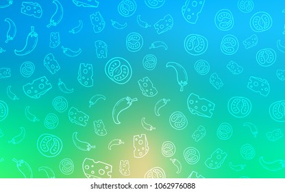Light Blue, Green vector background with tasty food. Glitter abstract sketch with gourmet food. Pattern for ad, booklets, leaflets of restaurants.