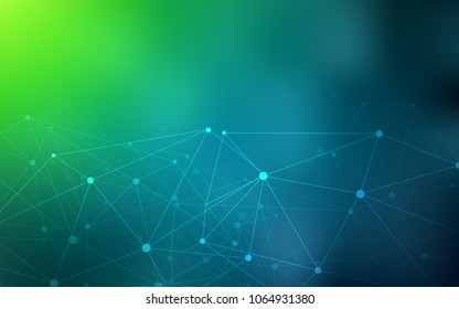 Light Blue, Green vector background with bubbles, lines. Glitter abstract illustration with connection of triangle structure. Pattern can be used for futuristic ad, booklets.