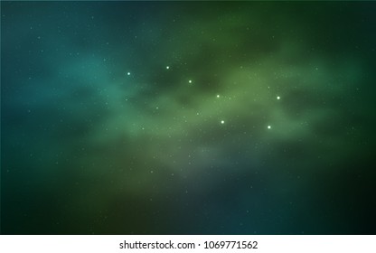 Light Blue, Green vector background with galaxy stars. Blurred decorative design in simple style with galaxy stars. Pattern for futuristic ad, booklets.