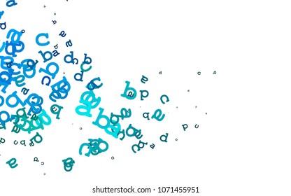 Light Blue, Green vector background with signs of alphabet. Shining colorful illustration with isolated letters. Best design for your ad, poster, banner of college.