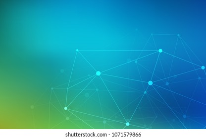 Light Blue, Green vector background with bubbles, lines. Glitter abstract illustration with connection of triangle structure. Pattern can be used for beautiful websites.