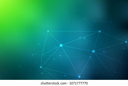 Light Blue, Green vector background with dots and lines. Glitter abstract illustration with connection of triangle structure. New design for ad, poster, banner of your website.