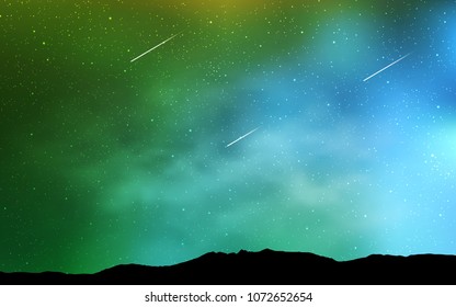 Light Blue, Green vector background with galaxy stars. Shining illustration with sky stars on abstract template. Smart design for your business advert.