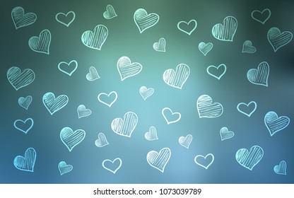 Light Blue, Green vector background with hearts. Illustration with hearts in love concept for valentine's day. Pattern can be used for valentine's ad, booklets.