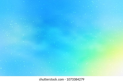 Light Blue, Green vector background with galaxy stars. Space stars on blurred abstract background with gradient. Pattern for futuristic ad, booklets.