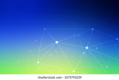 Light Blue, Green vector background with dots and lines. Glitter abstract illustration with connection of triangle structure. Pattern can be used for beautiful websites.